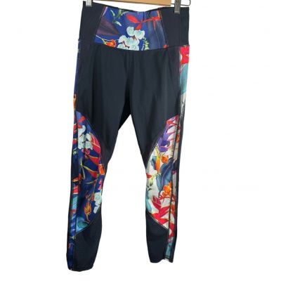 Athleta Workout Leggings Tropical Precision Womens S Navy High Rise Sheer Mesh