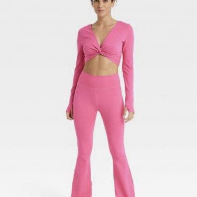 Joy Lab Pink High Rise Ribbed Flexible Knit Flare Leg Leggings Sz: XXL NWT $34