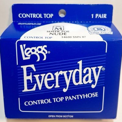 New Vintage L'eggs Everyday Control Top Pantyhose Nude Size M Sheer Toe #14600