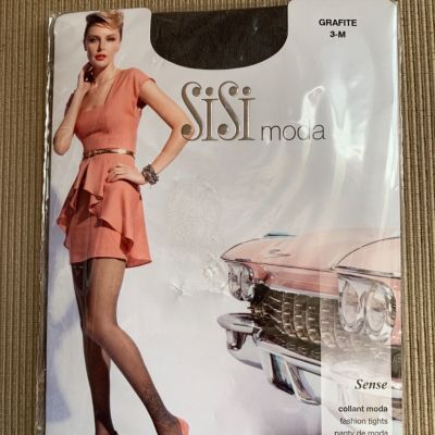 SISI MODA Grafite Sense Fashion Sheer Footed Tights Size 3-M Made In Italy
