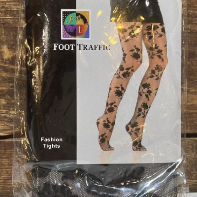 NWT Foot Traffic Fashion Tights Black Flowers Style 939- One Size