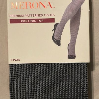 Merona Premium Patterned Tights Control Top Ebony/Fresh White Size M/L