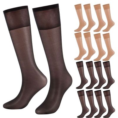4 8 Pair Women Knee High Soft Nylon Hose Socks Jet Stretchy Sheers Stockings 20D
