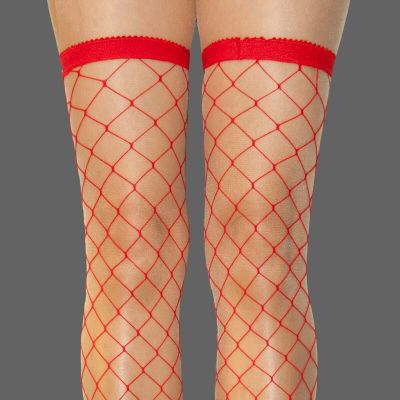 HOT TOPIC RED ELASTIC TOP BIG FISHNET THIGH HIGH STOCKINGS  NEW