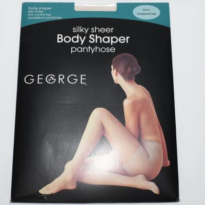 George Body Shaper Pantyhose Ivory Med/Tall Control Top Sandalfoot Silky Sheer