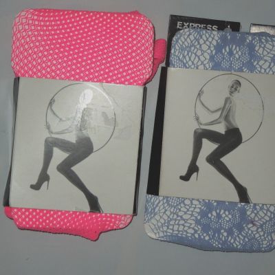 Express women's 2 pack fishnet tights -size Small / Medium - Blue / Pink