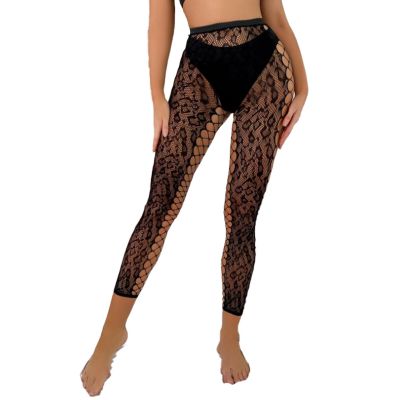 US Women Lace Mesh Legging Crotchless Sheer Long Under Pants Stretchy Clubwear