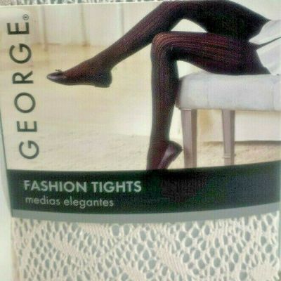 2 pr George Openwork Pattern Fashion Tights-Vine Lace-Sz 1 and 4, Black, Blush