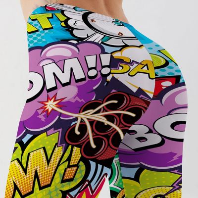 Comic Book Leggings for Women Mid Waisted Workout Pants Explosion Pop Art Print