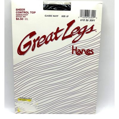 Hanes Great Legs Classic Pantyhose Navy Size EF Sheer Control Top Sandalfoot NEW