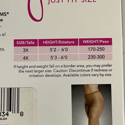 NEW 2 pack Just My Size Pantyhose Nylons Suntan Size 4X 88834