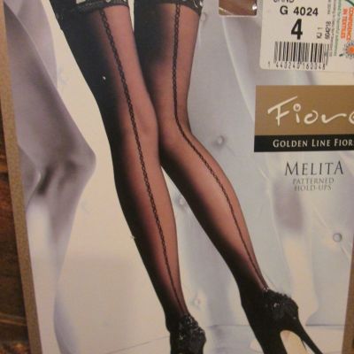 FIORE MELITA PATTERNED HOLD UP STOCKINGS 3 SIZES FINE EUROPEAN HOSIERY SAND