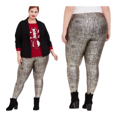 Torrid NWT Metallic Foil Crosshatch Gold Leggings size 4
