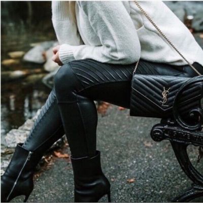 Spanx Faux Leather Black Shine Moto Style Legging Size Large