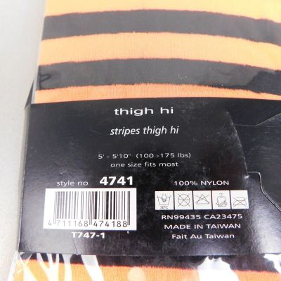 Music Legs 4741 Orange-Black Opaque Striped Thigh-High Stockings #3828