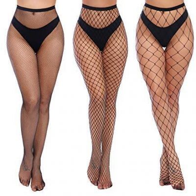 Womens High Waist Tights Fishnet Stockings Thigh High Pantyhose 3 Pair(1)