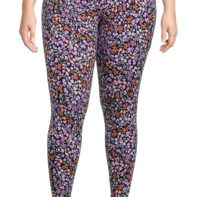 Terra & Sky Women Plus Size 2X (20W-22W) Leggings Magic Garden Black Soot fitted