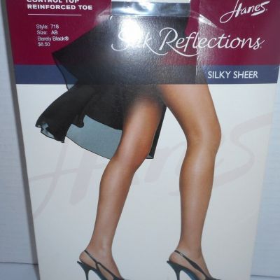 Hanes Silk Reflections Sheer Control Top Reinforced Toe 718 Sz AB Barely Black