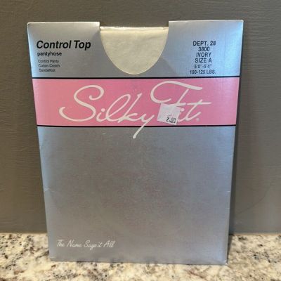 Vintage Silky Fit Control Top Sandalfoot Pantyhose Size A Ivory NIP