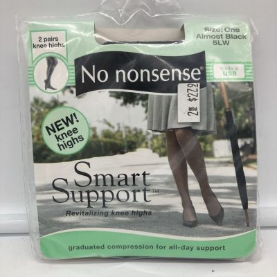 No Nonsense Great Shapes Hosiery Size One Almost Black 5LW Silky Sheer Leg & Toe