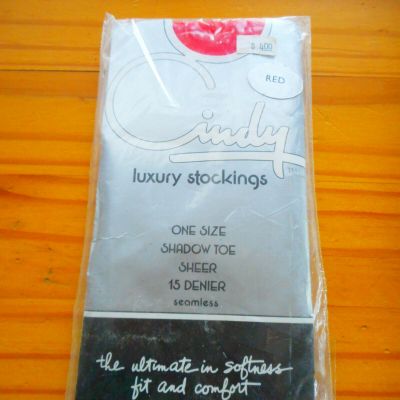 CINDY LUXURY STOCKINGS 15 DENIER RED SEAMLESS ONE SIZE NEW IN PACKAGE