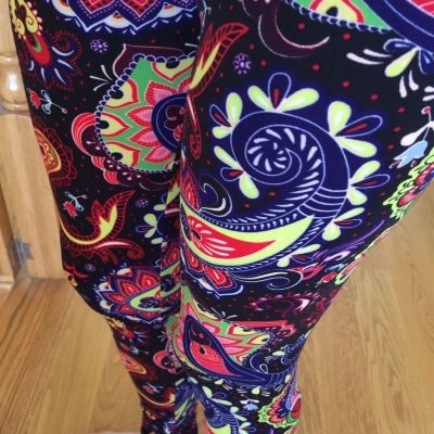 Leggings Dragon Buttery BRIGHT Paisley Floral SOFT brushed OS one size 2-12