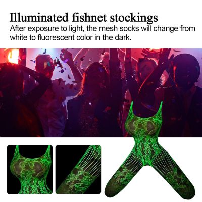 Glow in The Dark Fishnet Stockings Leggings Shining Light One-piece Mesh Cloth