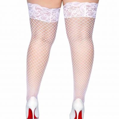 Plus Size Industrial Net Stay Up Thigh High Stockings With Silicone Lace Top