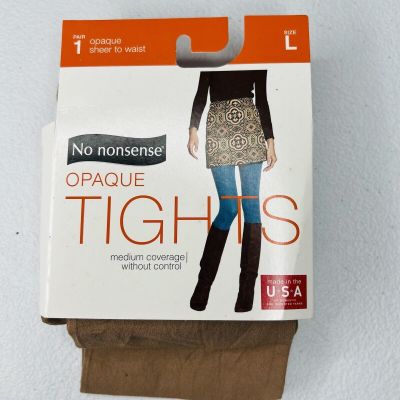 No Nonsense Womens Size L Opaque Tights Camel Brown Sheer to Waist