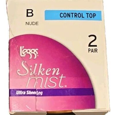 2-Pair ~ L'eggs Silken Mist ~ Ultra Sheer ~ NUDE ~ Size B Medium ~ Pantyhose