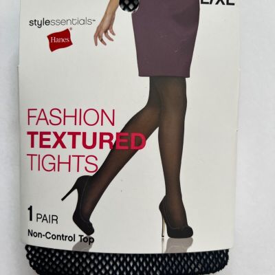 Hanes Fashion Textured Tights - Black Fishnet Style - Non Control Top, L/XL