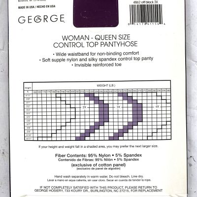 George 4862 Sheer Plus Size Off Black Sandalfoot Control Top Pantyhose - Size 3X