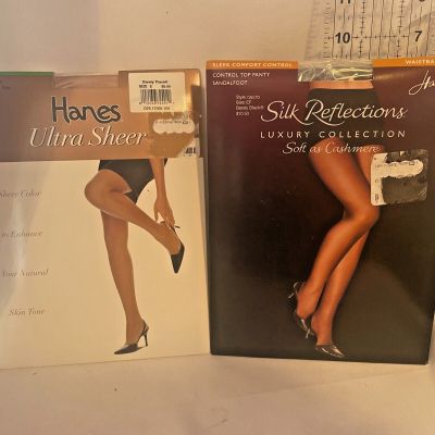 NEW Hanes Women's Silk Reflections & Ultra Sheer Control top pantyhose SZ E, EF