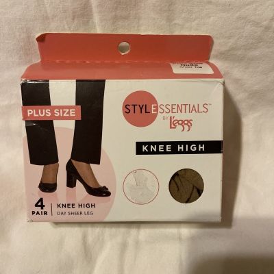 Style Essentials by L'eggs Sheer Toe Knee High Stocking Plus Size Nude 4Pairs