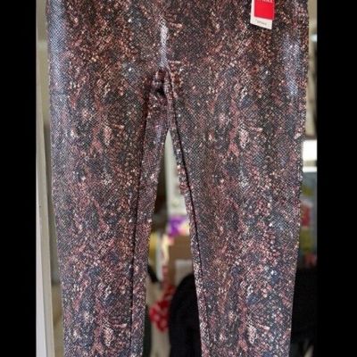 Spanx Faux Leather Snakeskin Shiny Mocha Brown Womens Size 2X NWT 28” Inseam