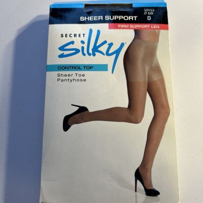 Secret Silky Control Top Sheer Toe Pantyhose Firm Support Size D Jet Black 10411