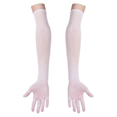 US Women Sheer Mesh Long Gloves Wedding Bridal Full Finger Stretchy Arm Gloves