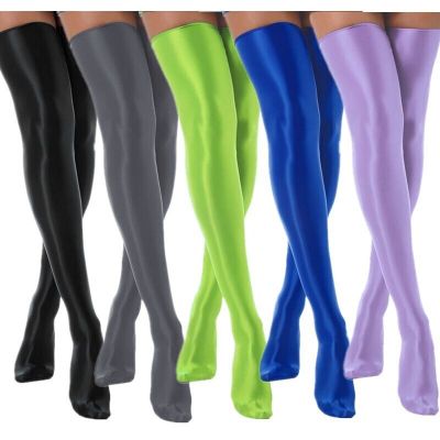 Women Shiny Oily High Stockings Elastic Over the Knee Thigh High Sexy Clubwear