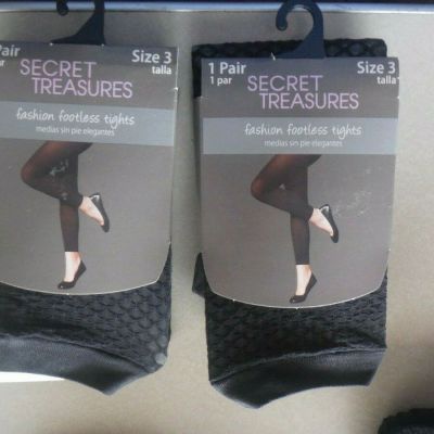 2-Secret Treasures Fashion Footless Tights Size 3, ST7BA Black, NEW!