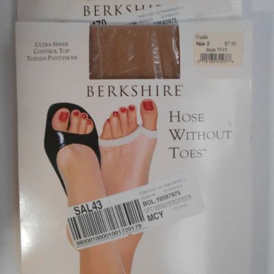 BERKSHIRE- Lot of 2, Hose Without Toes Control Top Pantyhose, # 5115, Nude, 2