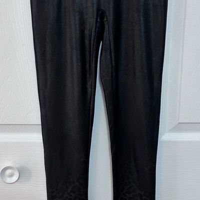 Spanx Womens Size Small Leopard Leggings Shiny Faux Leather Brown Black (109)