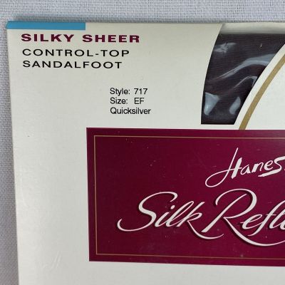 Vtg Hanes 717 Silk Reflections 1 Pair Control Top Sandalfoot Quicksilver Size EF