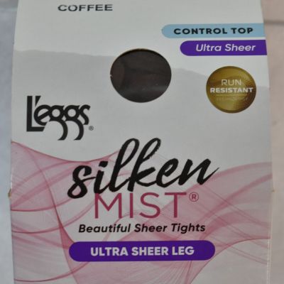 L'eggs Pantyhose Silken Mist Coffee  Control Top  Size B  Run Resistant