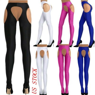 Womens Shiny Pantyhose Hollow Out Stretchy Suspender Bodystockings Skinny Tights