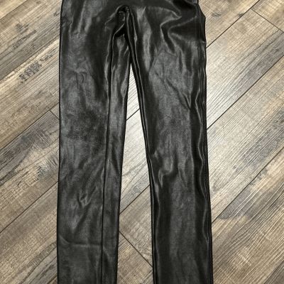 Spanx Black Faux Leather Leggings Style  2437 Stretch Size M