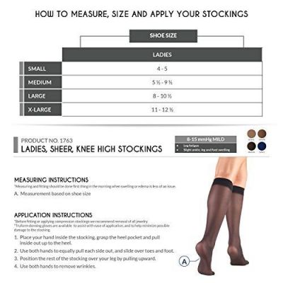Sheer Compression Stockings,Women's Knee High Length Small Beige