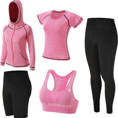 ZETIY Women's Workout Clothes Set Activewear 5pcs Tracksuits for Fitness Yoga Ru