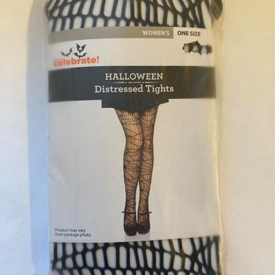 1 pair woman black distressed tights trick treat Halloween costume one size