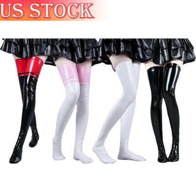 US Womens Thigh High Stockings Leather Opaque Pantyhose Skinny Tights Long Socks