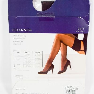 CHARNOS 24/7 15 Denier 2 pairs Stockings BARELY BLACK Size Small Made in Italy